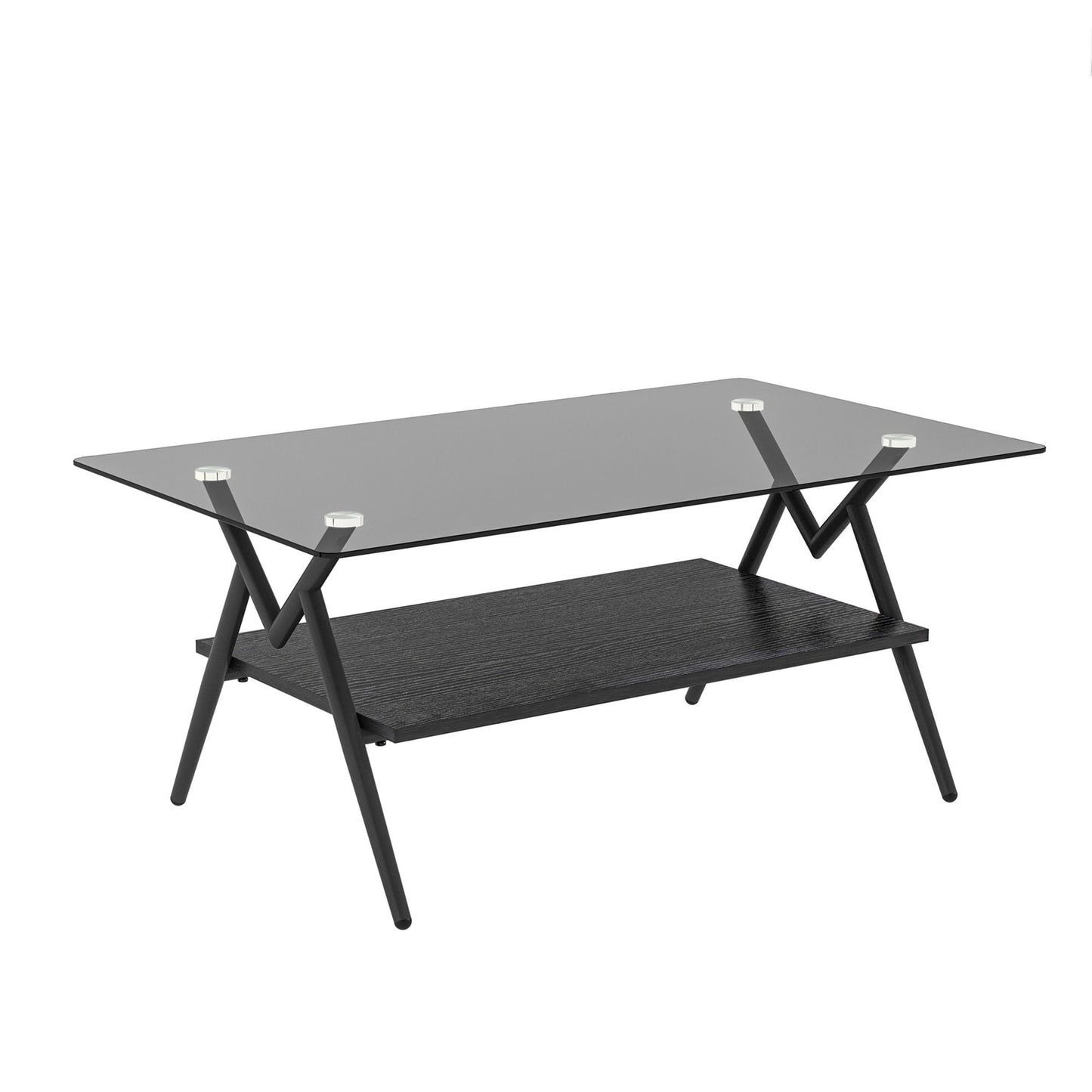 Rectangle Coffee Table With Tempered Glass Top And MDF Shelf, Modern Table For Living Room Home Essentials