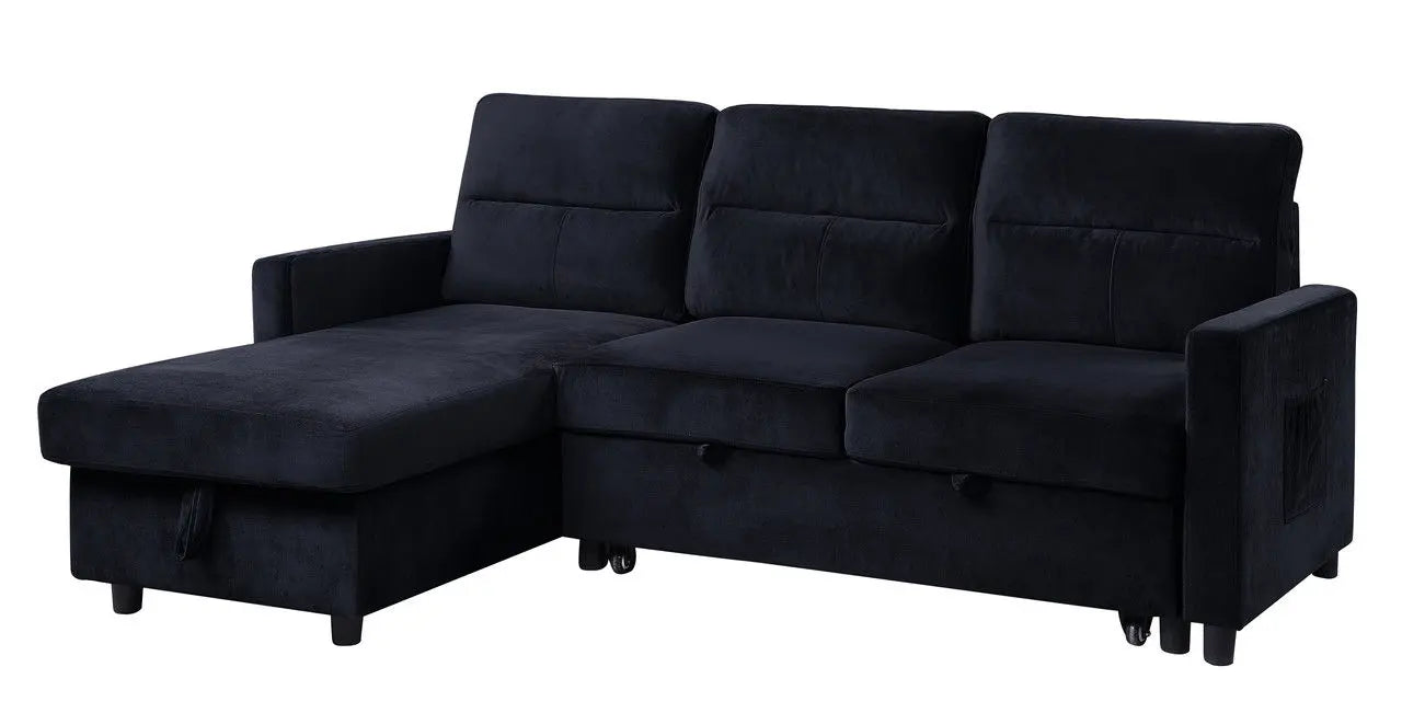 Ivy - Velvet Reversible Sleeper Sectional Sofa With Storage Chaise And Side Pocket Lilola Home