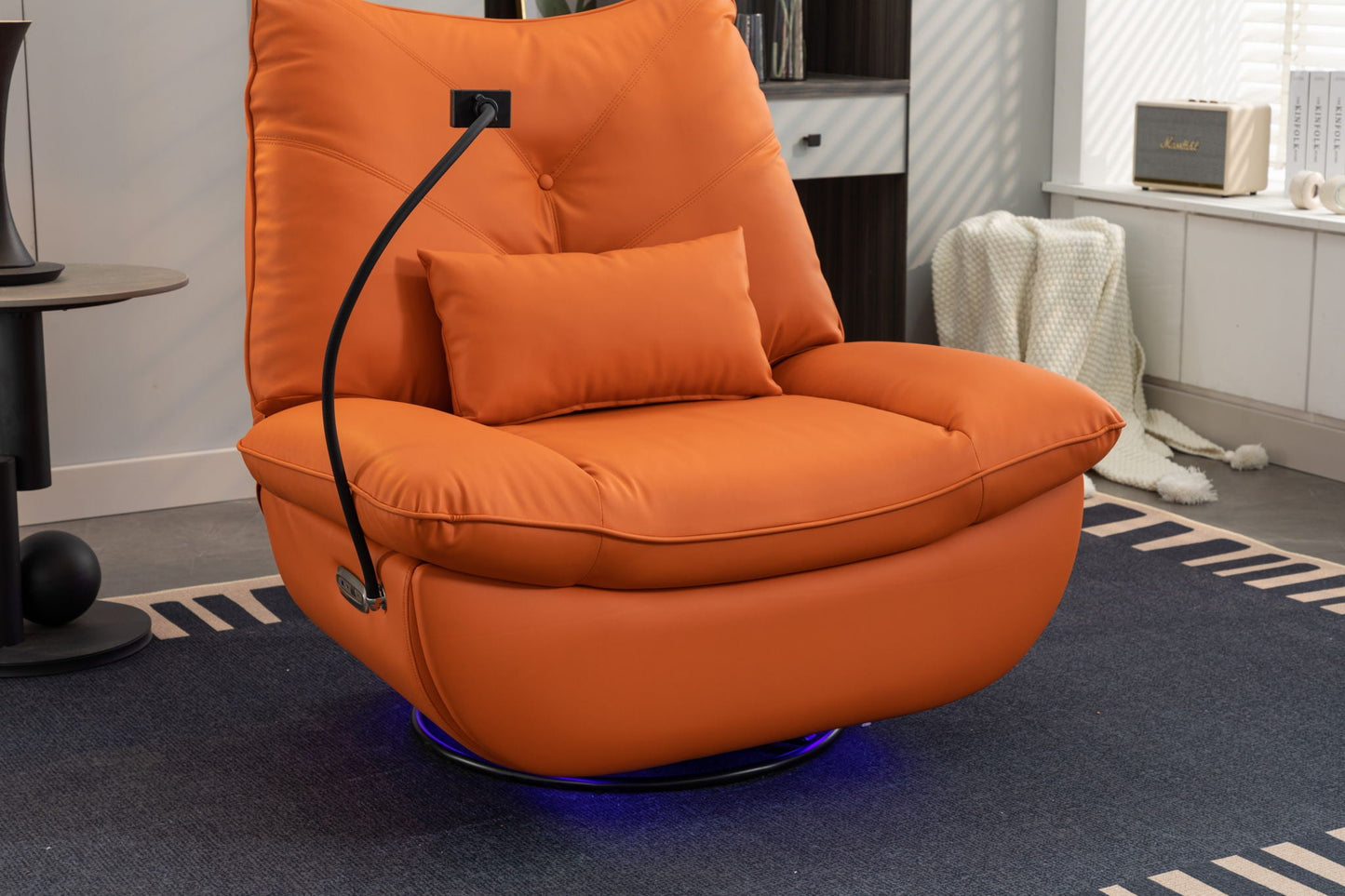 270 Swivel Glider Recliner Chair, Power Recliner Rocking Chair, USB Port Charge For Nursery Chair With Atmosphere Lamp For Living Room Bedroom Apartment Home Essentials