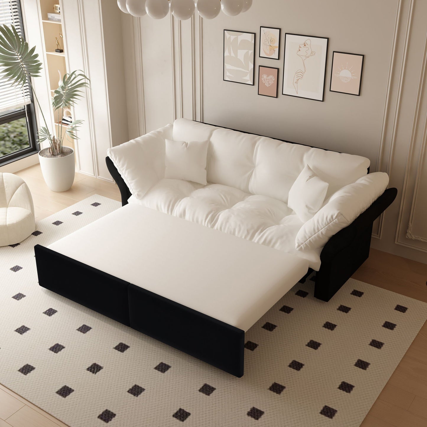 Queen Pull Out Sofa Bed, 3 In 1 Convertible Sleeper Tufted With 2 Soft Pillows Home Essentials