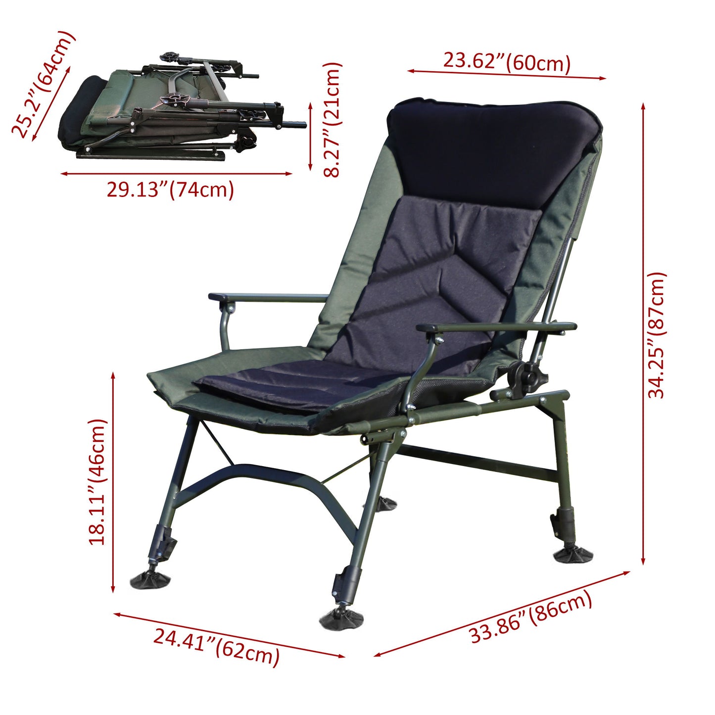 Camping Lounge Chair, Portable Folding Reclining Camping With Adjustable Backrest For Indoor And Outdoor Camping Beach Hiking Fishing - Green / Black Home Essentials