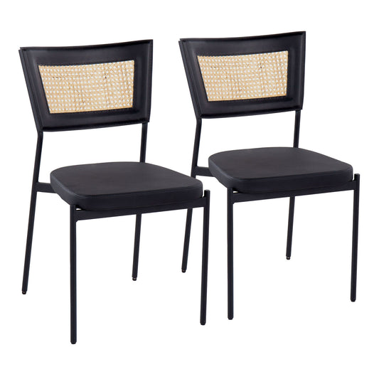 Tania - Contemporary Dining Chair (Set of 2) - Black / Rattan Back Lumi Source