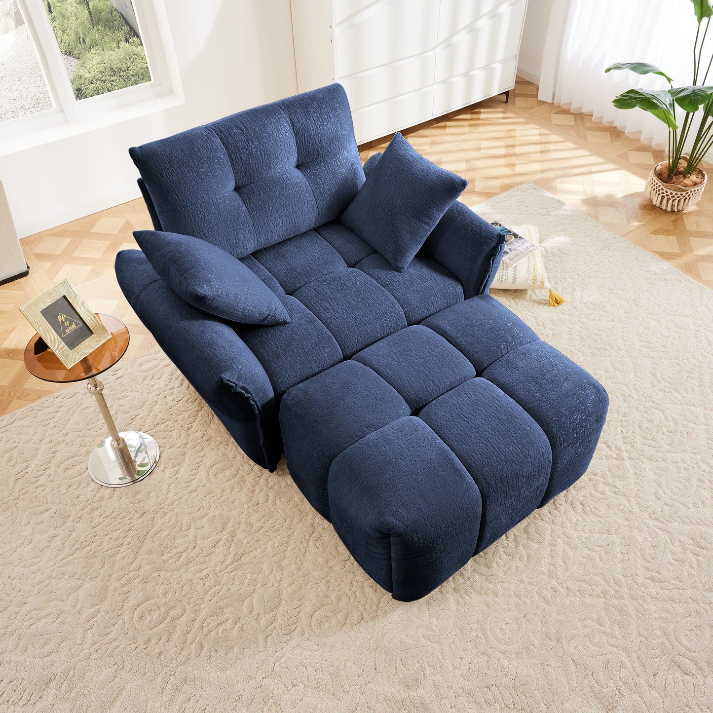 Ergonomic Single Seater Sofa With Ottoman, High Resilience Support Cushions Home Essentials