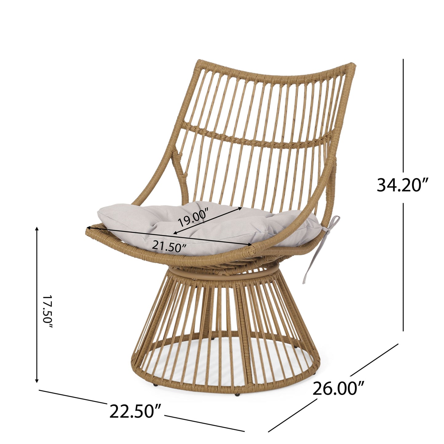 2 Piece Rattan Patio Set With Club Chair And Side Table - Beige / Light Brown Noble House