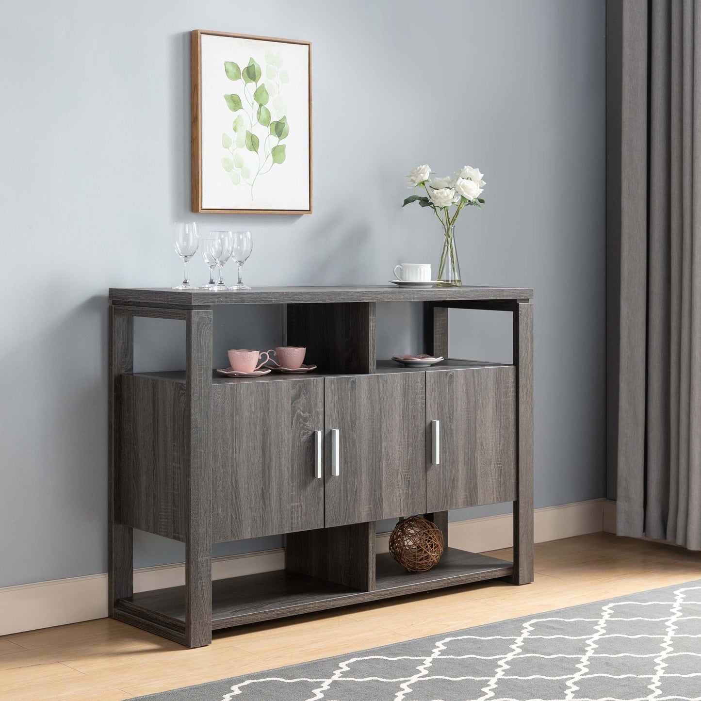 Buffet Kitchen Cabinet, Display Cabinet With Multi - Shelving - Distressed Gray Home Essentials