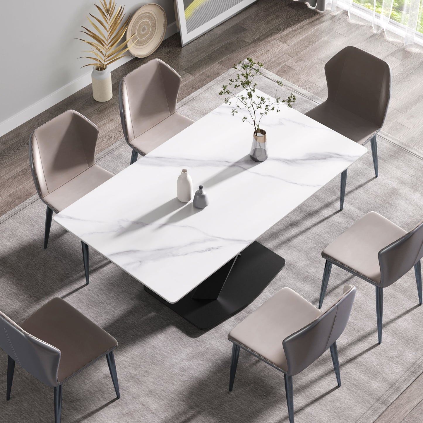 63" Modern Artificial Stone Straight Edge Metal X-Leg Dining Table, 6 People - White / Black Home Essentials