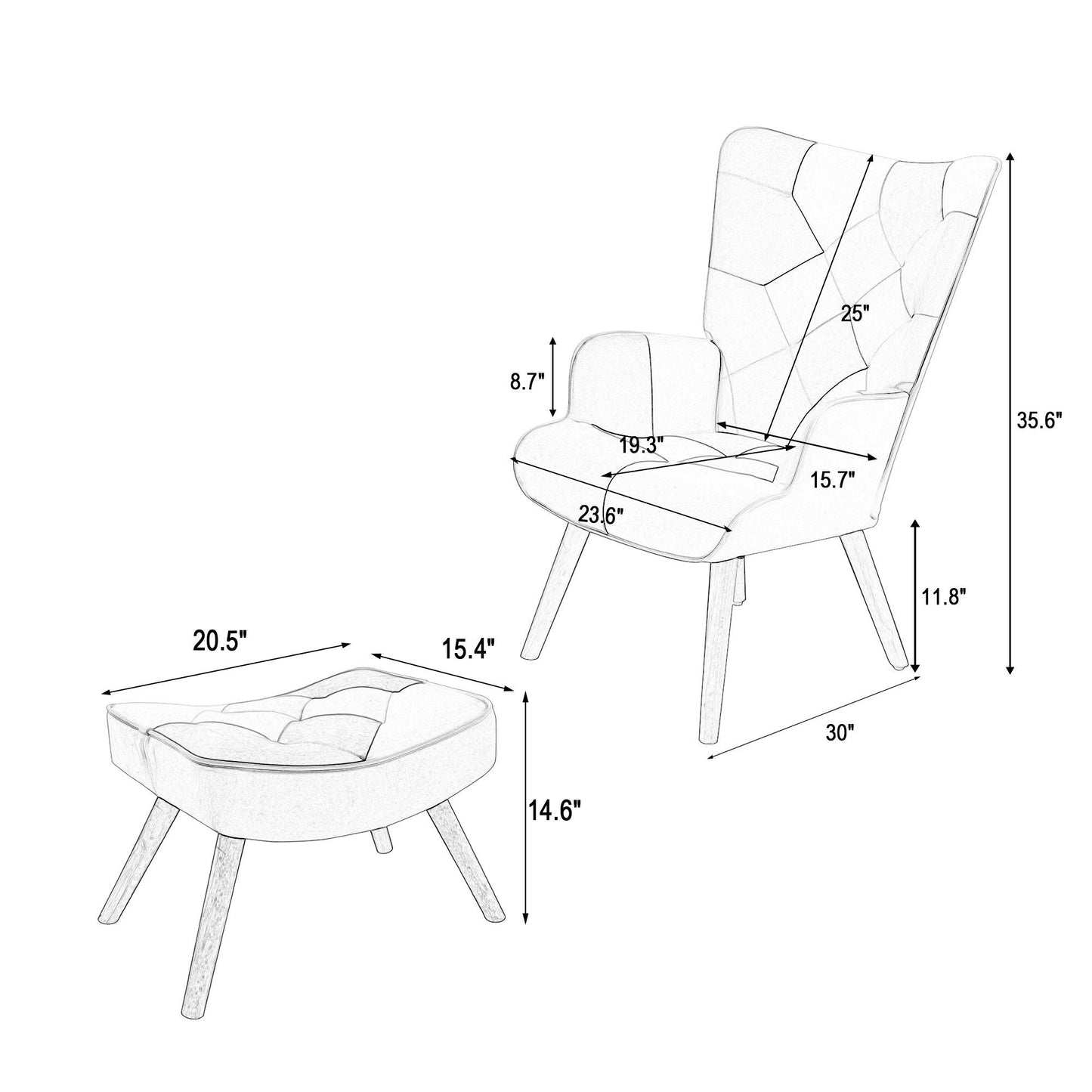 Accent Chair With Ottoman, Living Room Chair And Ottoman Set, Comfy Side Armchair For Bedroom, Creative Splicing Cloth Surface - Blue Home Essentials
