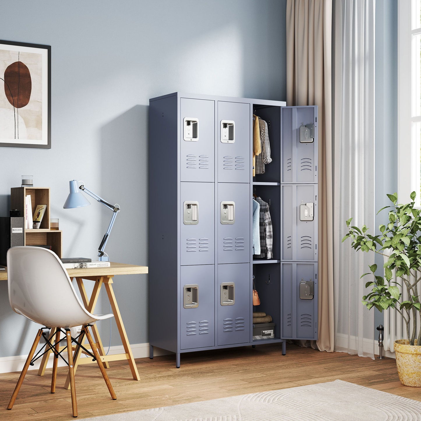 9 Door Lockers With Lock For Storage In Office, School, Gym, And Bedroom - Gray Home Essentials