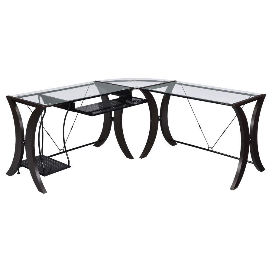 Monterey - Glass Top L-Shape Computer Desk - Cappuccino CoasterEssence