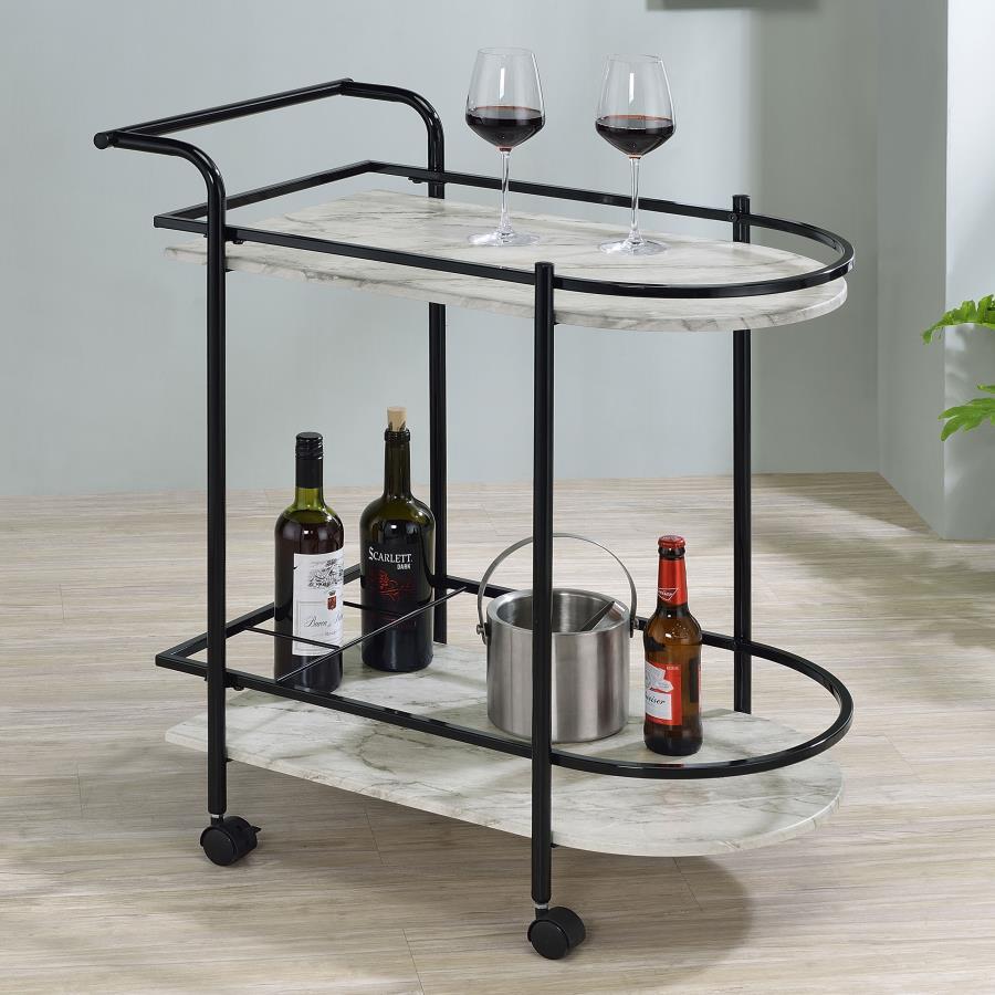 Desiree - 2-Tier Faux Marble Shelf Metal Bar Cart CoasterEveryday
