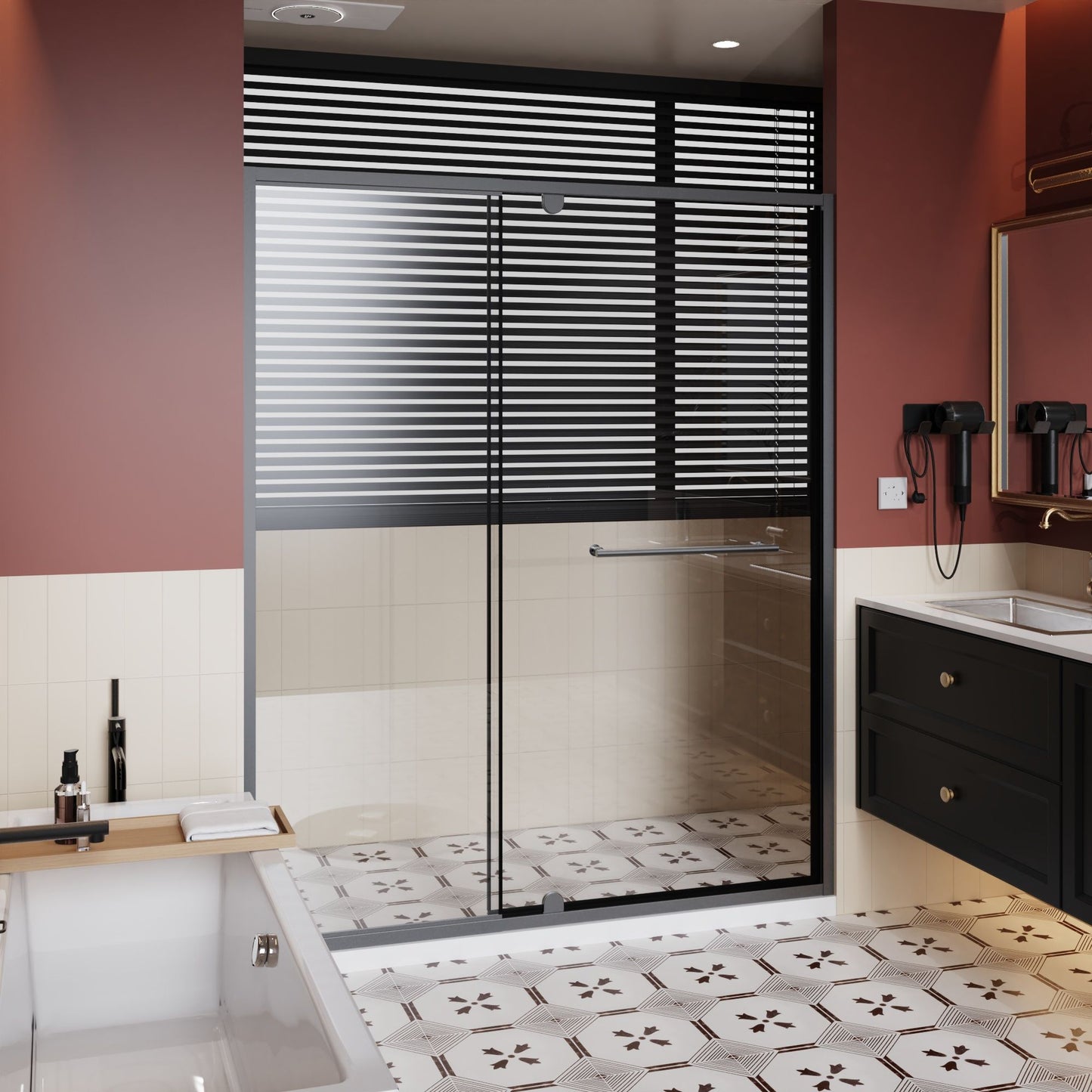 Pivot Shower Door With And Handle - Matt Black Daily Nest