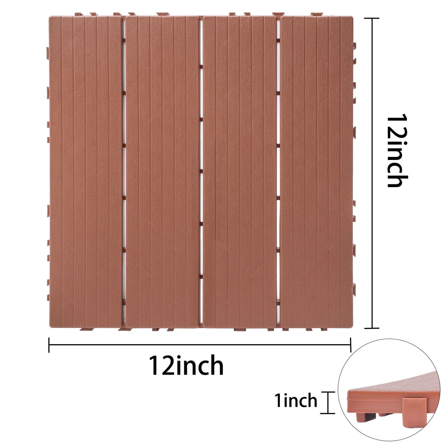 Plastic Interlocking Deck Tiles, Patio Flooring Outdoor Waterproof All Weather Use For Garden Poolside Front / Back Yard (Set of 44) - Mahogany Daily Nest