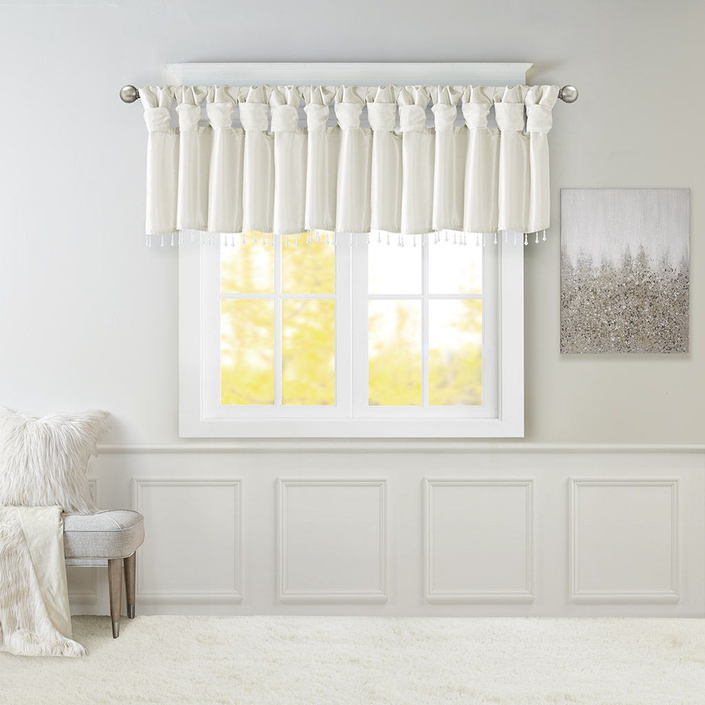 Emilia - Lightweight Valance With Beads - White Madison Park