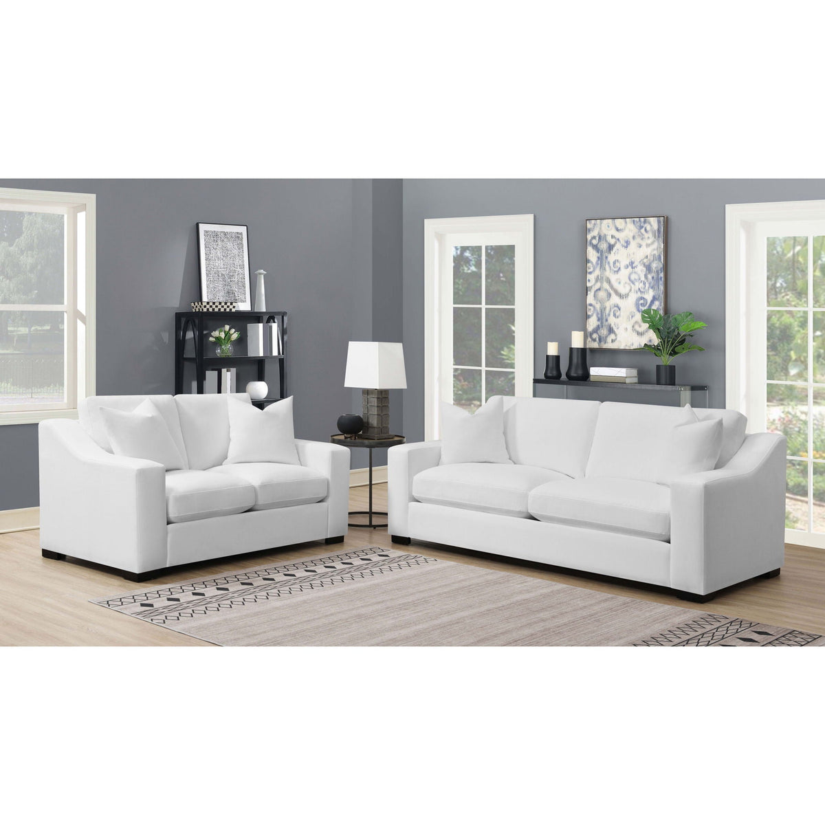 Chelan - 2 Piece Upholstered Sloped Arm Sofa Set - White Furniture Max