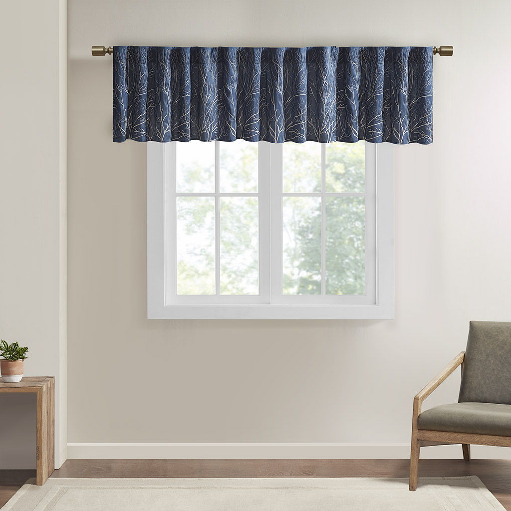 Andora - Embroidered Window Valance - Navy Madison Park