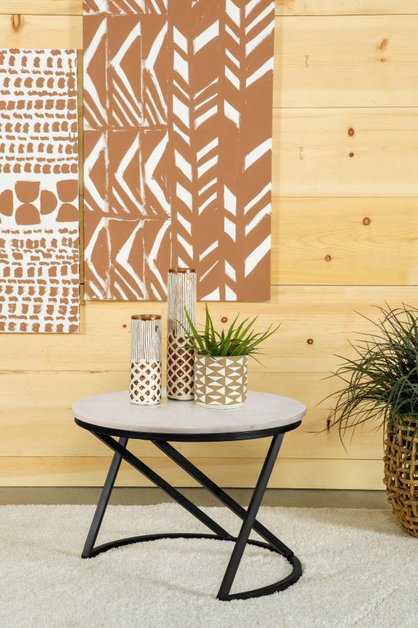 Miguel - Round Marble Top Coffee Table - White And Black CoasterEssence