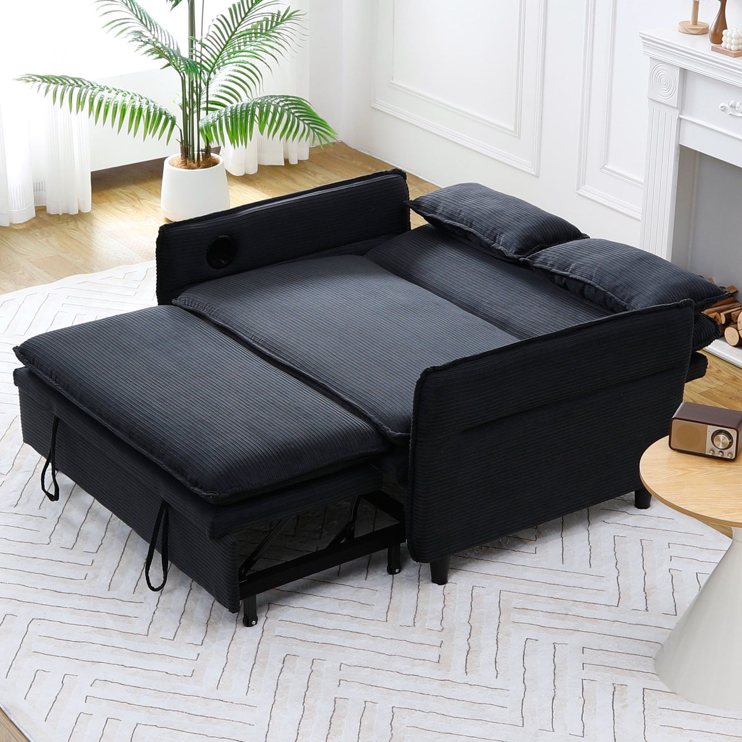 Modern Fabric Multi-Functional Sofa Bed With Adjustable Armrests And Backrests Home Essentials