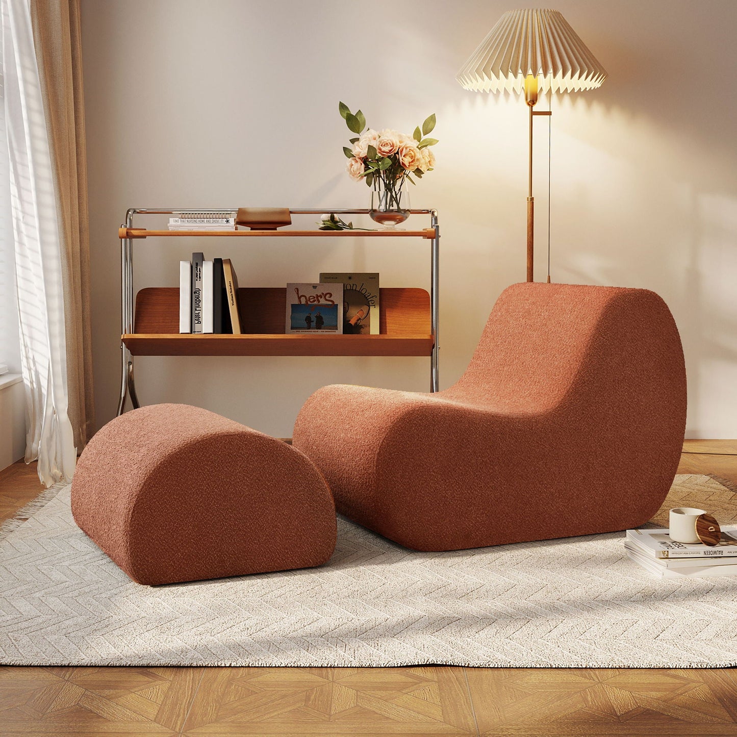 Curved Lounge Chair With Ottoman And High Resilience Foam Noble House