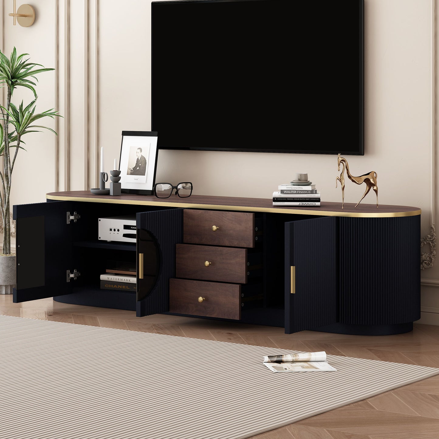 Modern Minimalist TV Stand For TVs Up To 80" With 3 Drawers And 1 Shelf Hearth and Haven