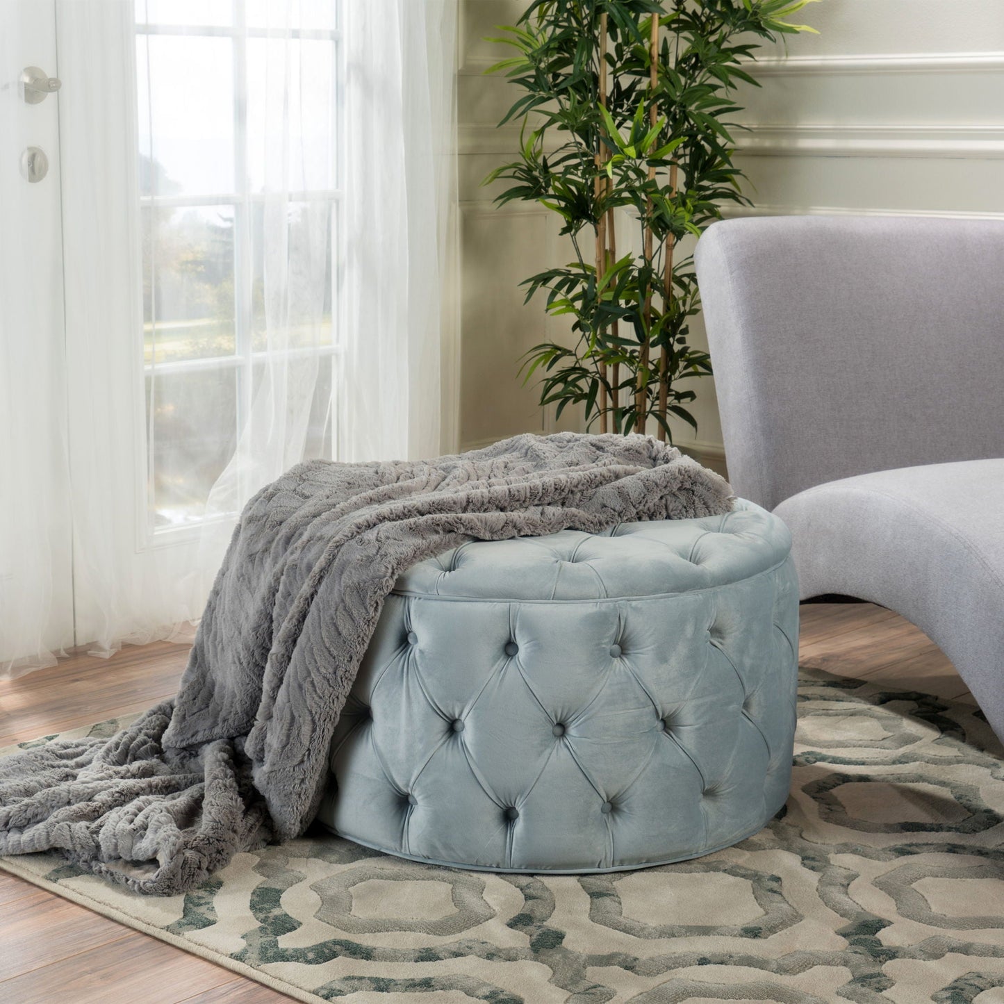 Modern Glam Ottoman Velvet Noble House