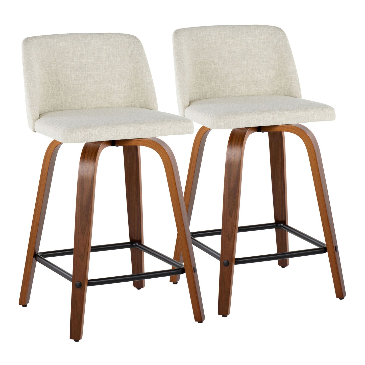 Toriano - Contemporary Fixed Height Counter Stool Swivel With Square Footrest (Set of 2) Lumi Source