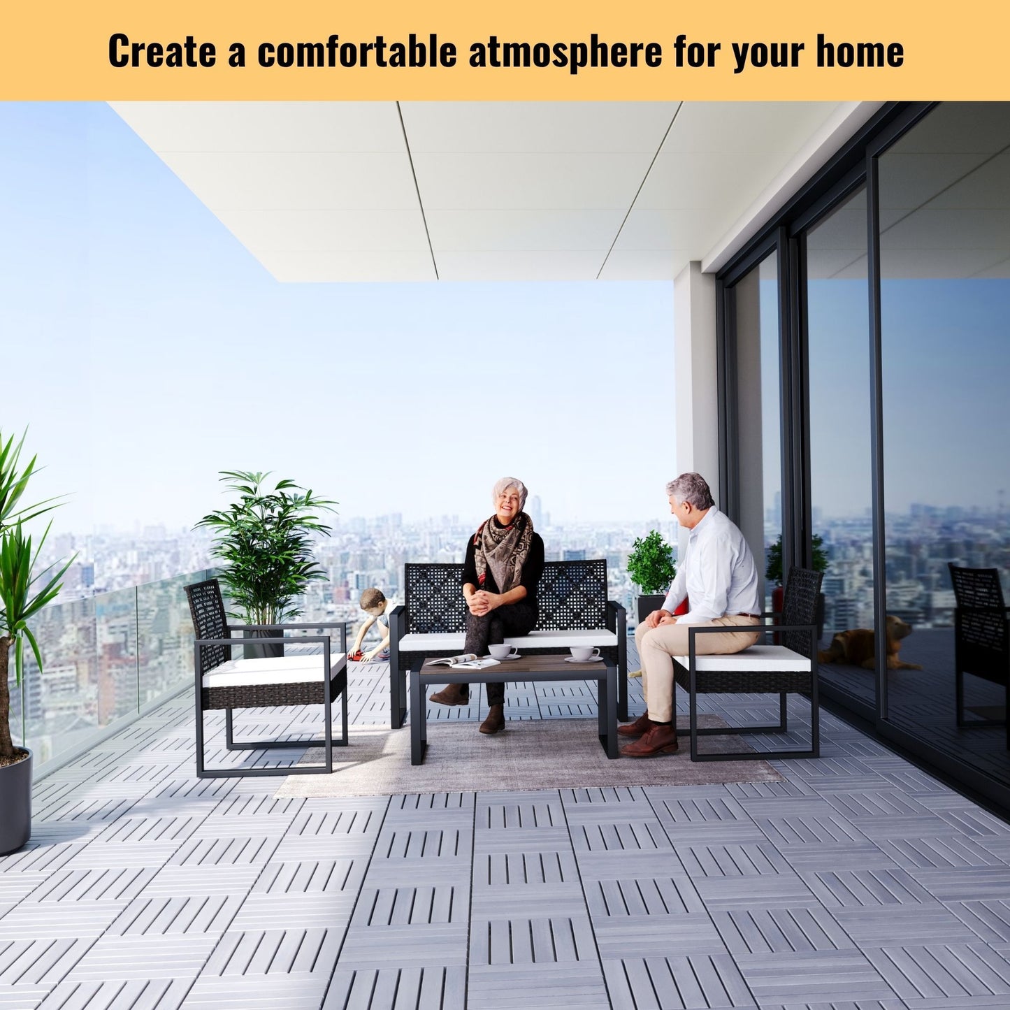 Interlocking Deck Tiles Striped Pattern, Square Acacia Hardwood Outdoor Flooring For Patio, Bancony, Pool Side Daily Nest