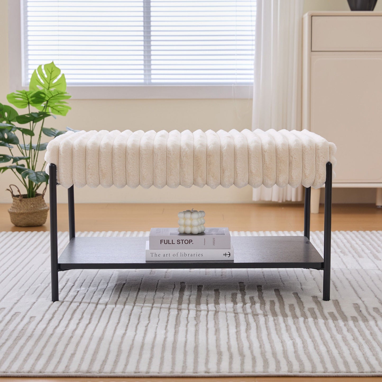 Upholstered Ottoman Coffee Table Foot Rest With Open Storage Home Essentials