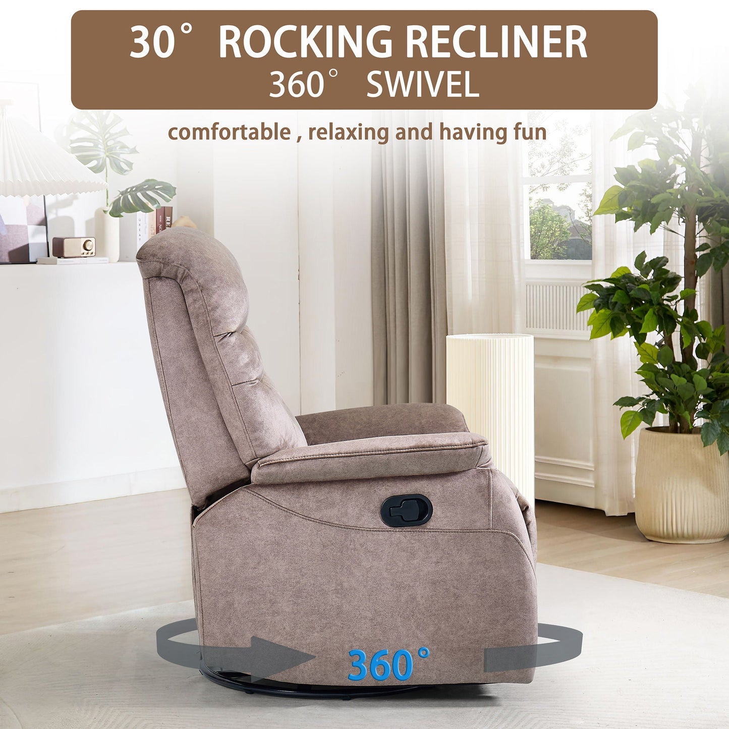 Rocking Swivel Recliner Chair For Living Room, 360 Degree Swivel, Adjustable Modern Reclining Chair, Classic And Traditional Recliner Sofa With Lumbar Support - Dark Gray Home Essentials