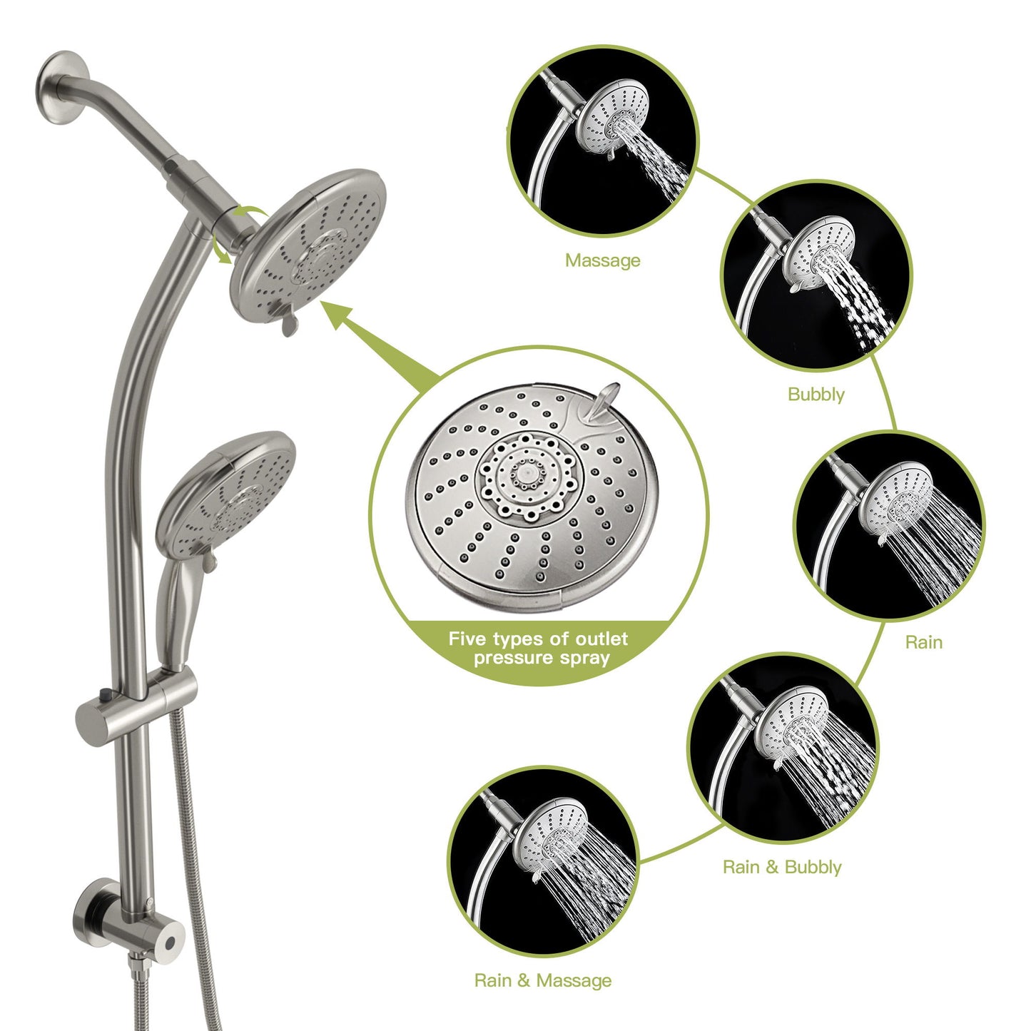 Dual Shower Head With Adjustable Slide Bar And Multi Function Settings Daily Nest
