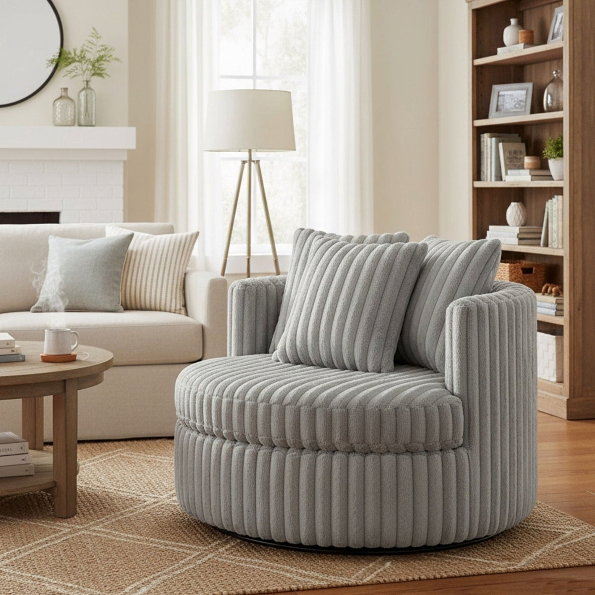 Mindy - Oversized Swivel Barrel Chair - Gray Ridgecrest Home