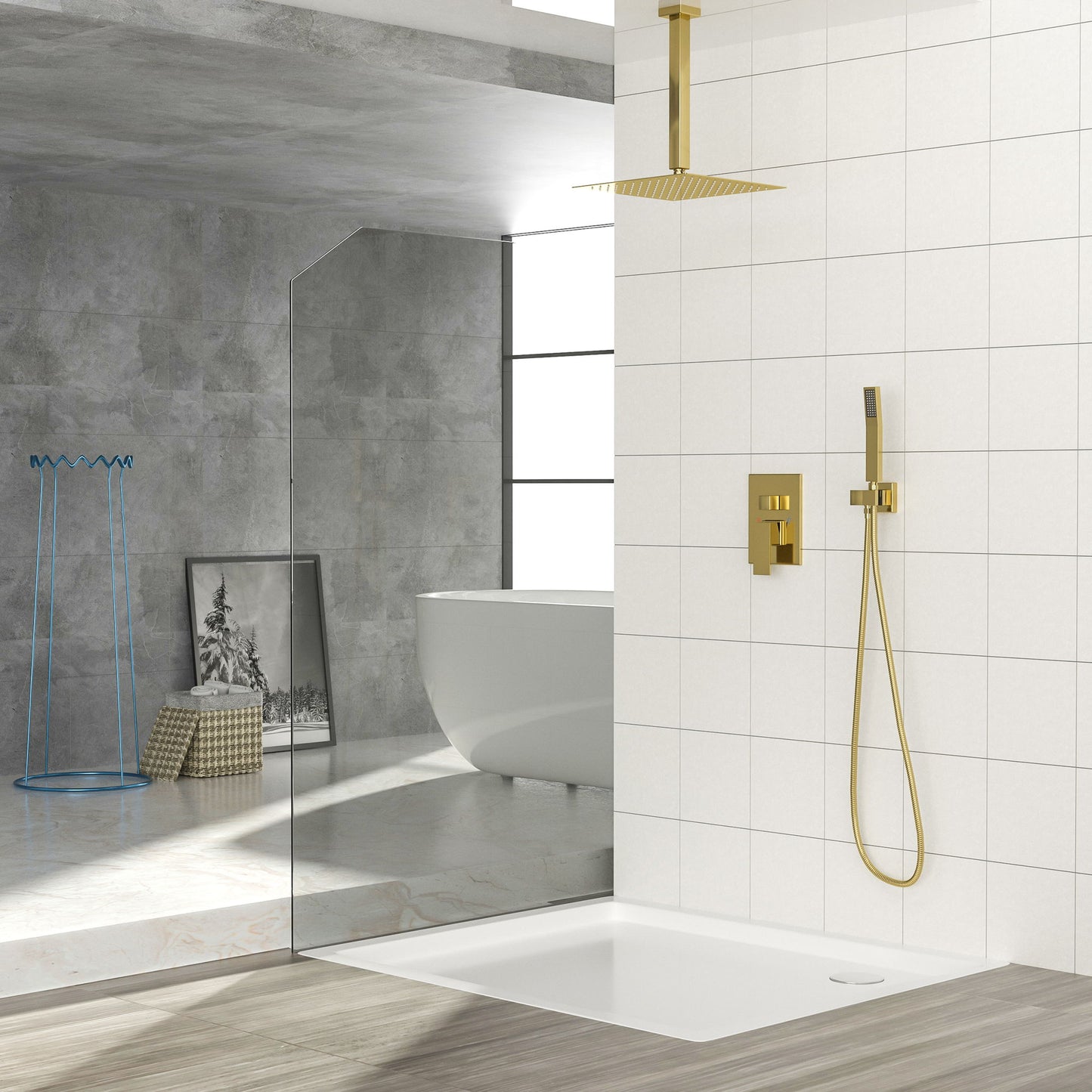 Luxury Dual Shower Head System 12" Ceiling Mount With Rough In Valve, Stainless Steel And Brass Daily Nest