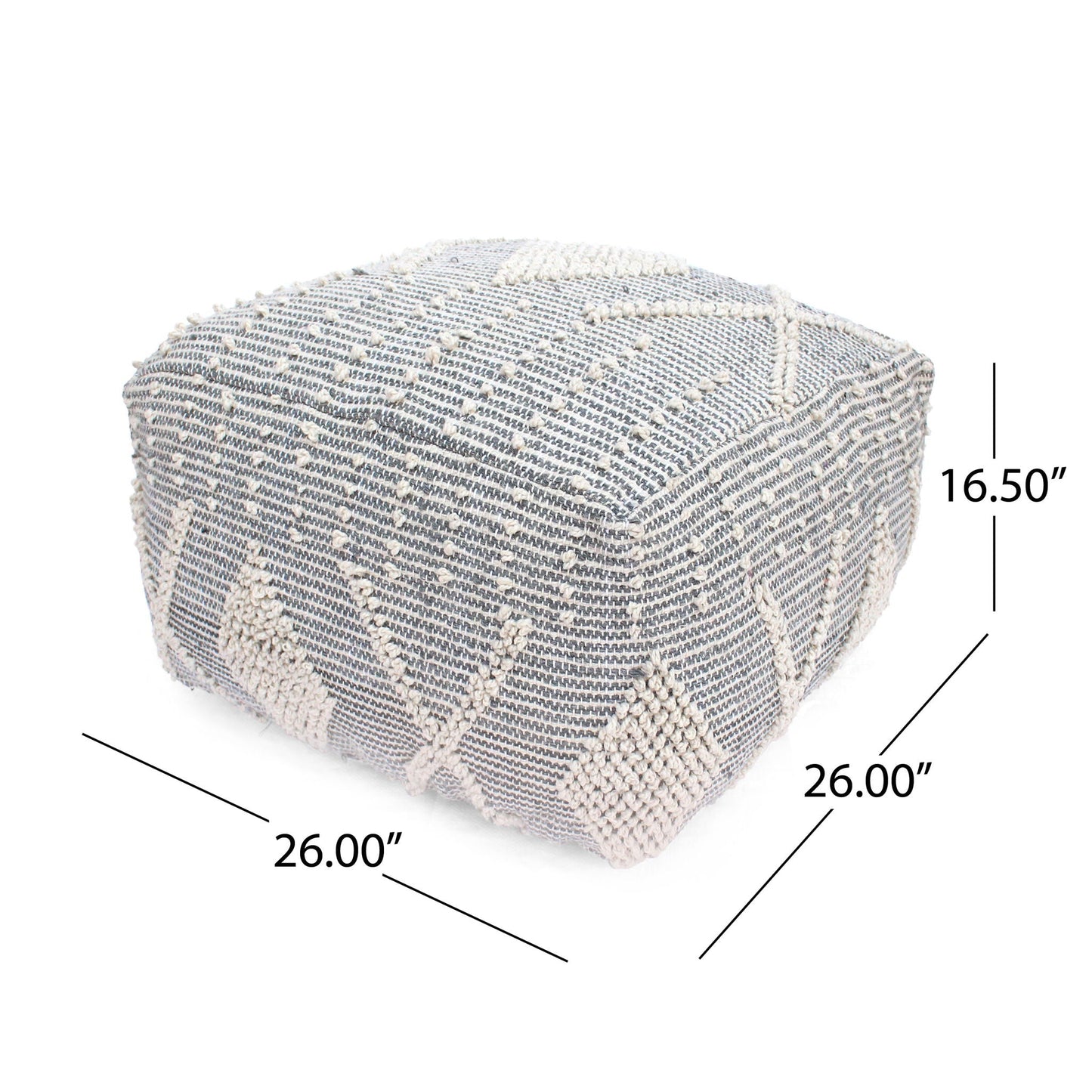 Diamond - Handcrafted Faux Yarn Pouf - Ivory / Gray Home Essentials