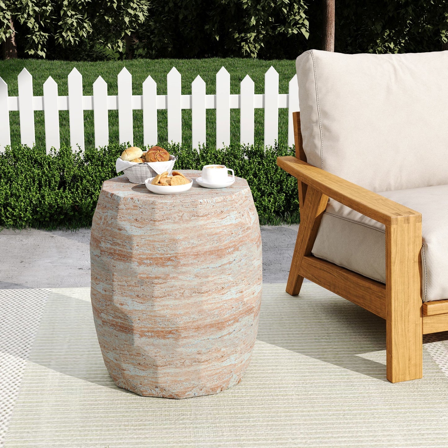Travertine Lightweight Concrete Side Table For Indoor / Outdoor Use - Beige Noble House