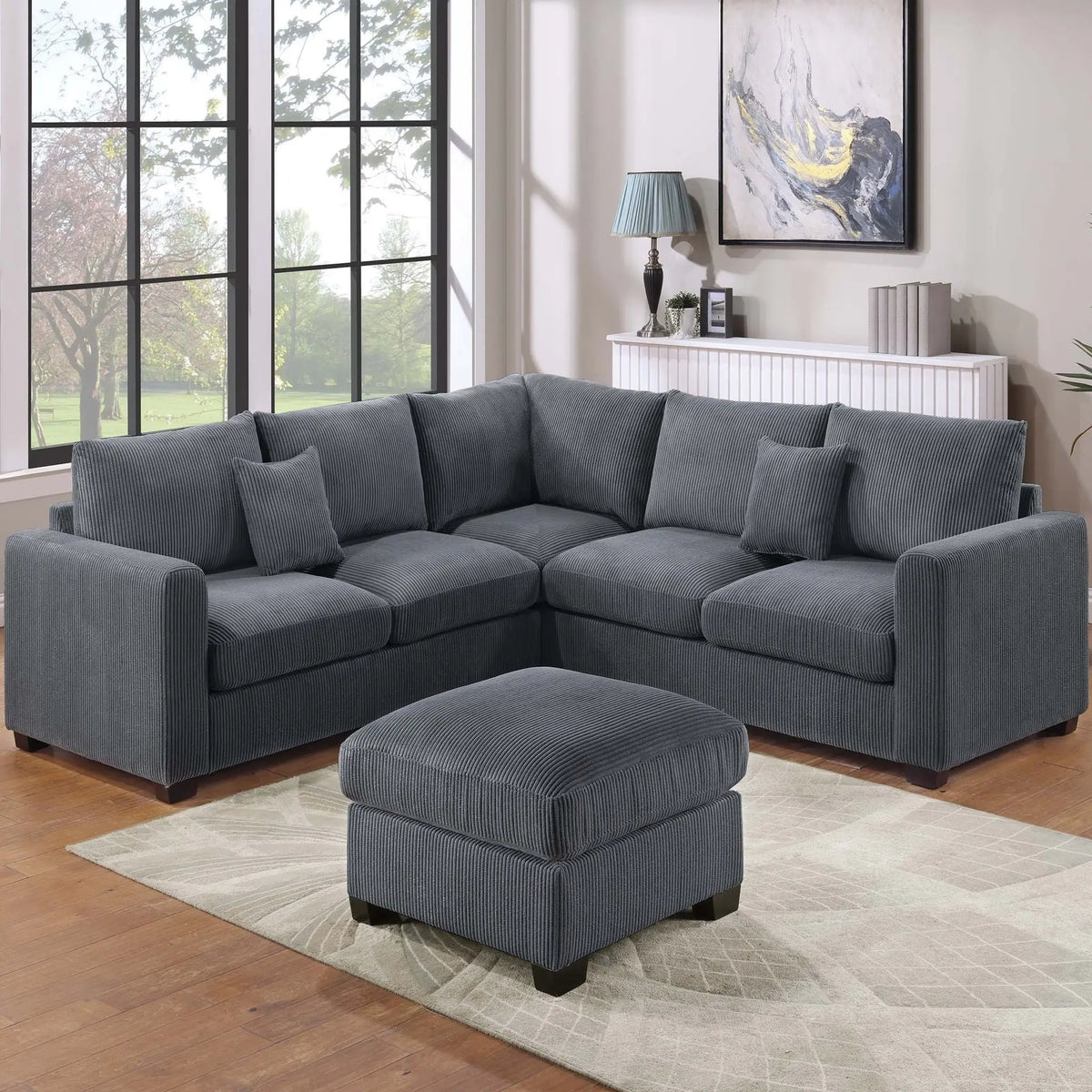 Modern Style L-Shaped Sectional Set With Ottoman Home Essentials