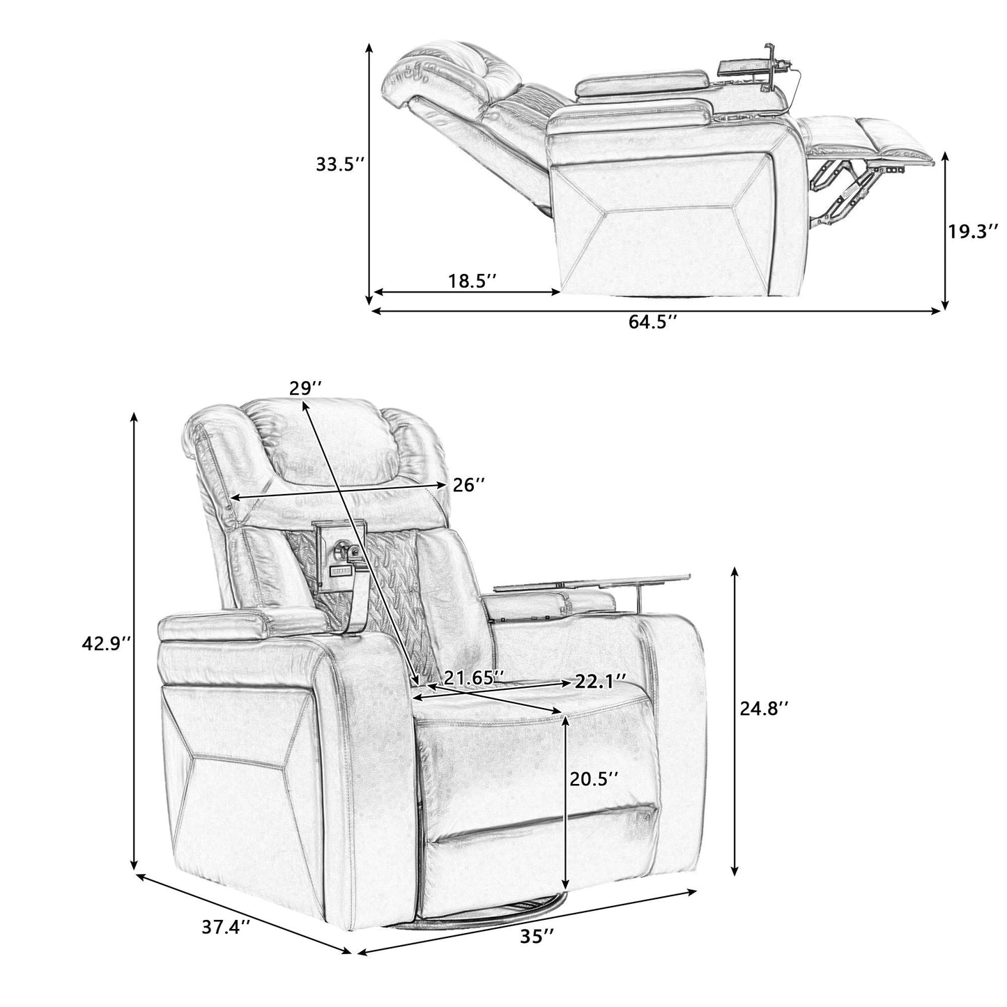 270 Degree Swivel Power Recliner With Tray Table, Phone Holder, Cup Holder, USB Port Hearth and Haven
