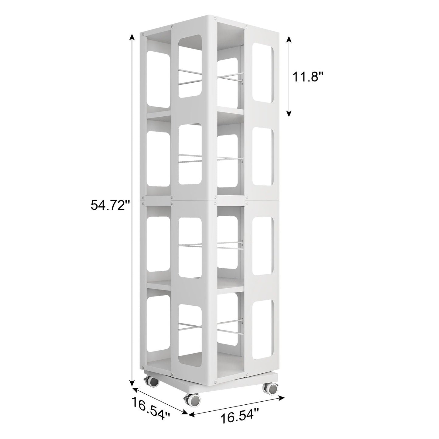 4 Tier All Steel Rotating Bookshelf With 360° Wheels, Large Size Sturdy & Spacious Book Rack, New Style Bookshelf - White Home Essentials