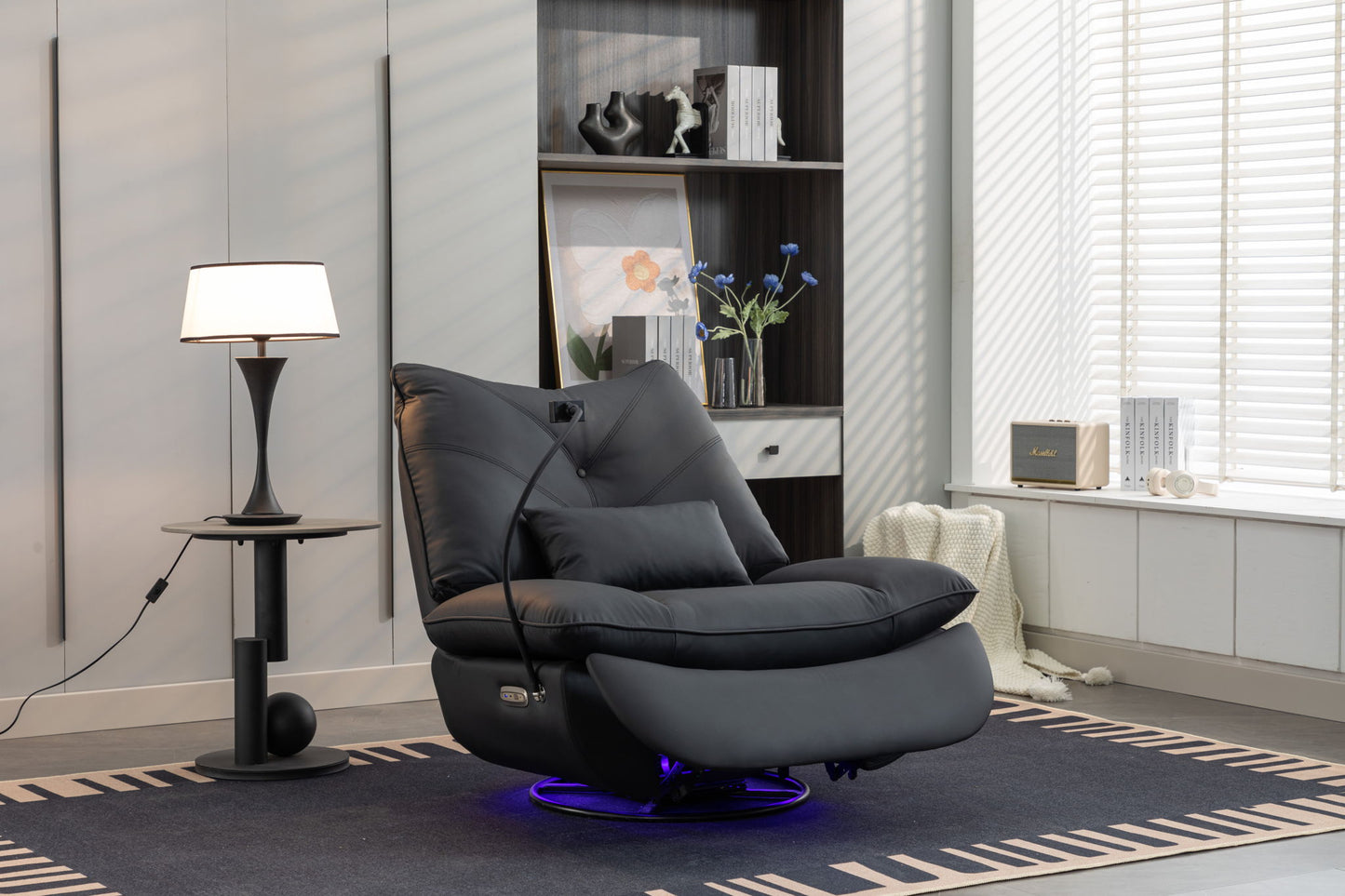 270 Swivel Glider Recliner Chair, Power Recliner Rocking Chair, USB Port Charge For Nursery Chair With Atmosphere Lamp For Living Room Bedroom Apartment Home Essentials