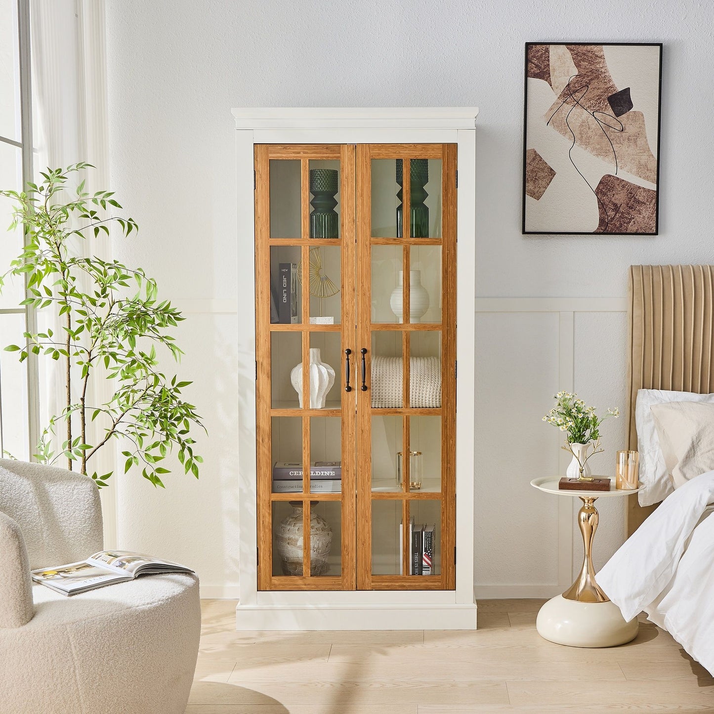 Rustic Style Display Cabinet With Glass Doors For Collectibles Hearth and Haven