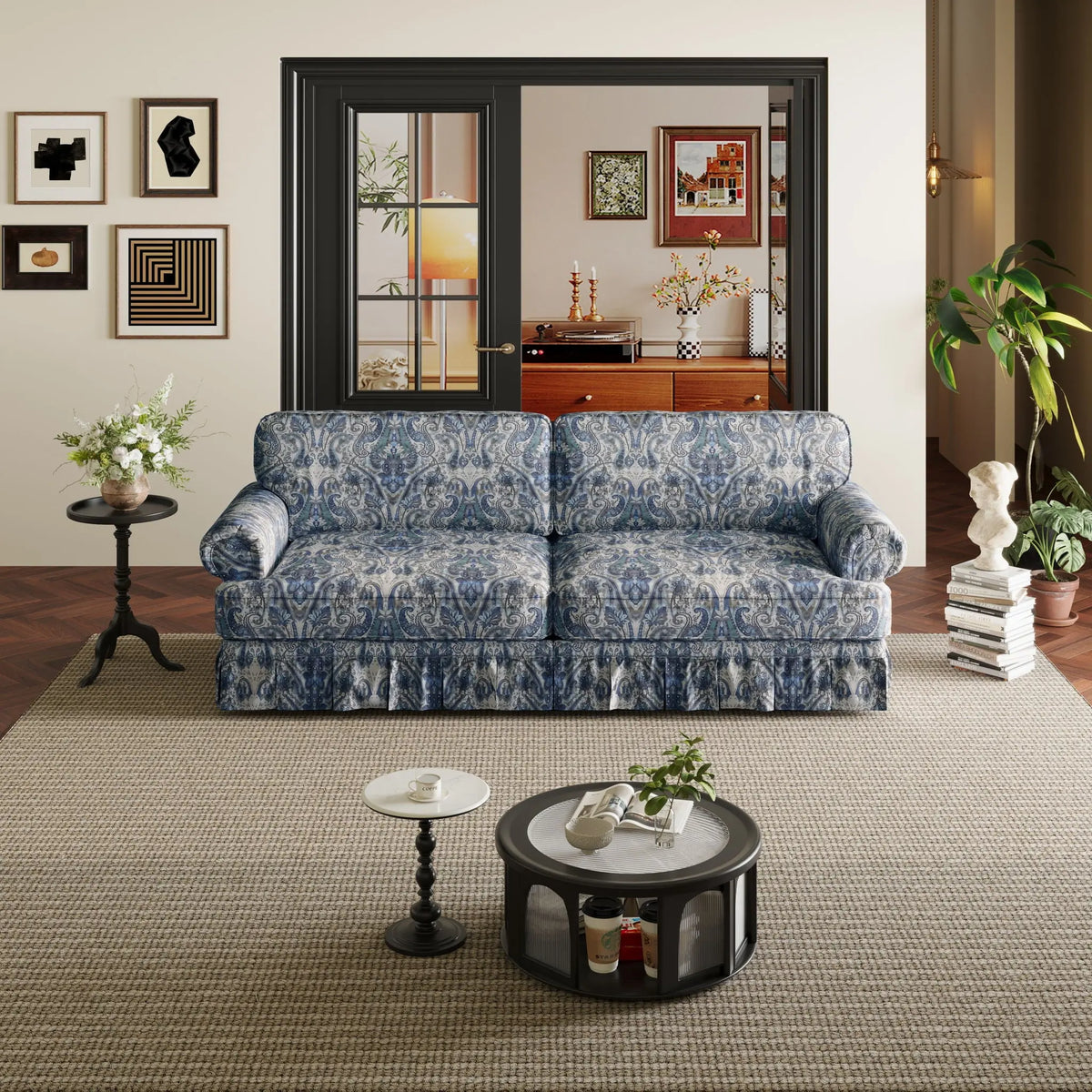 Luxuriously Comfortable Cloud Couch Sofa With Elegant Rolled Arms & Pleated Skirt Design Home Essentials