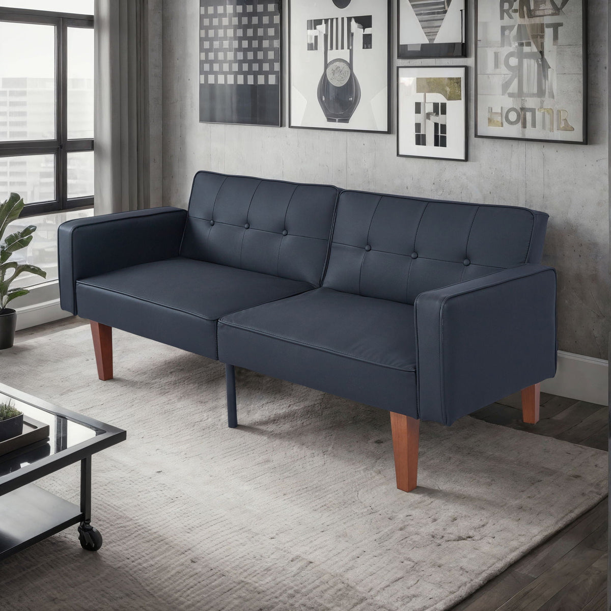 Convertible Futon Sofa Bed With Adjustable Split Back, Twin Size Sleeper Couch - Black Home Essentials