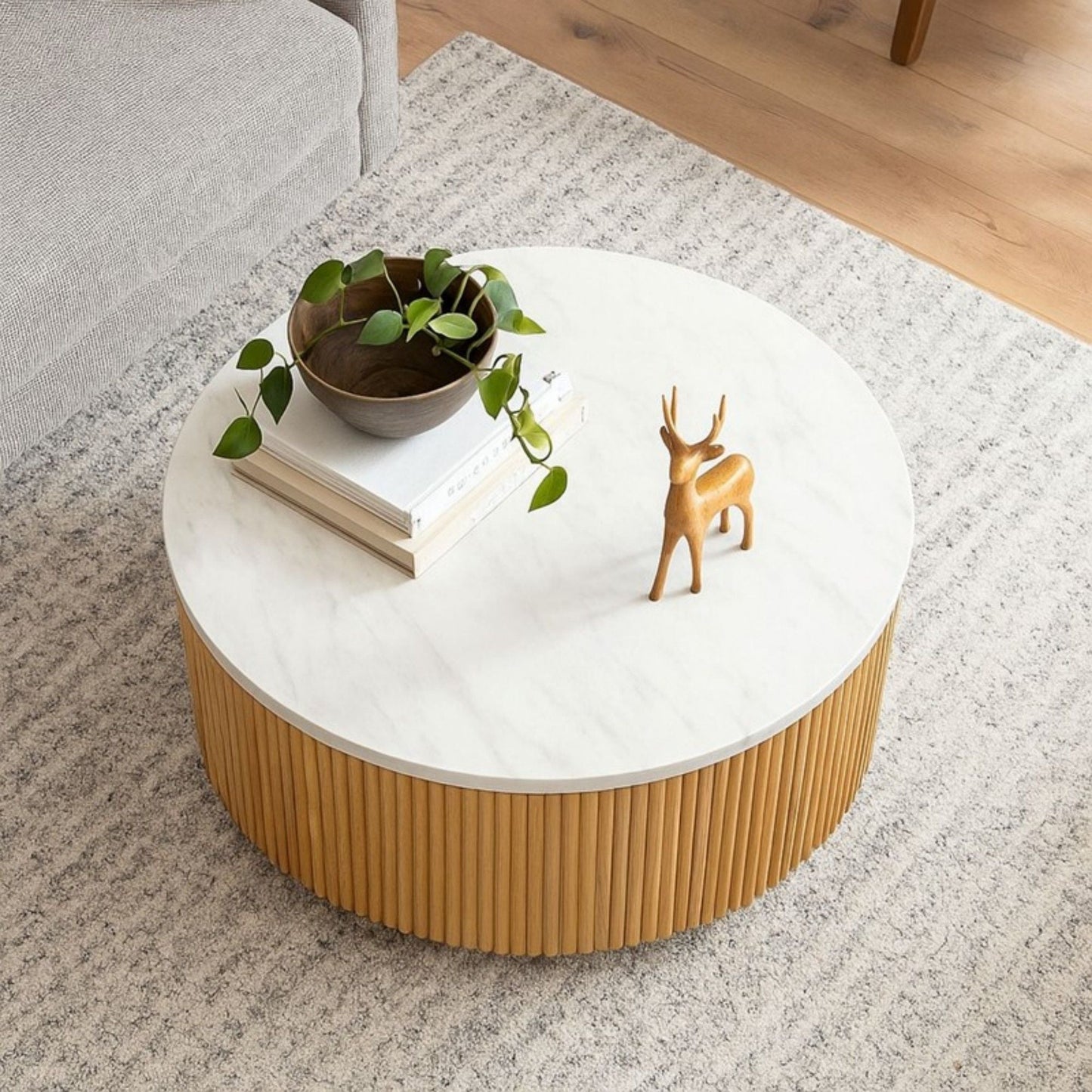 Round Coffee Table With Storage - Natural / White JLA