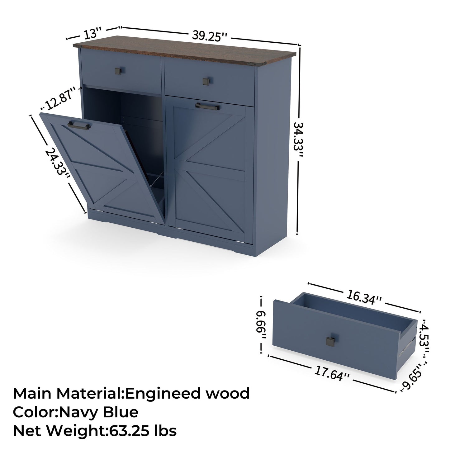 Double Tilt Out Trash Cabinet With Hideaway Drawer And Barn Door Style Home Essentials