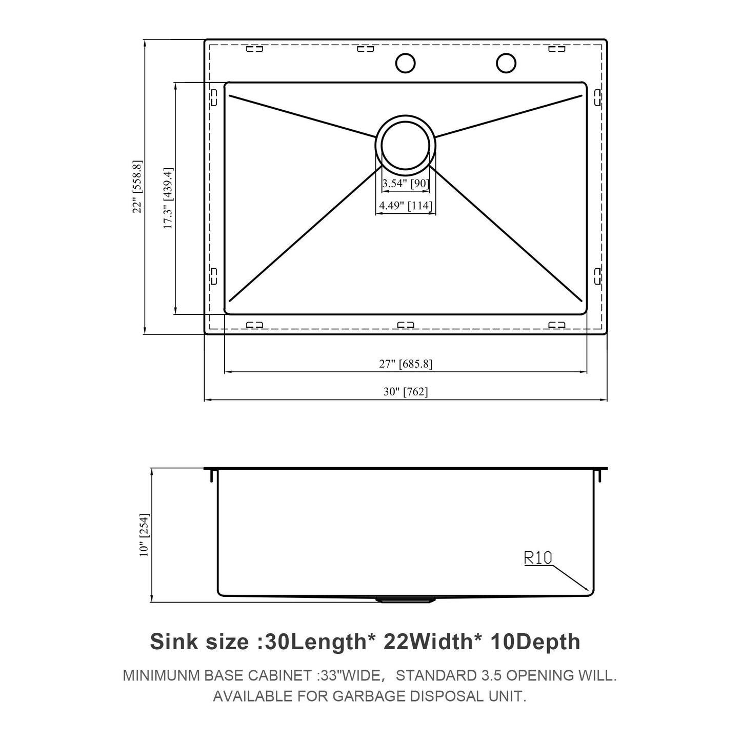 Kitchen Sink Drop In, Stainless Steel Single Bowl, Topmount Daily Nest