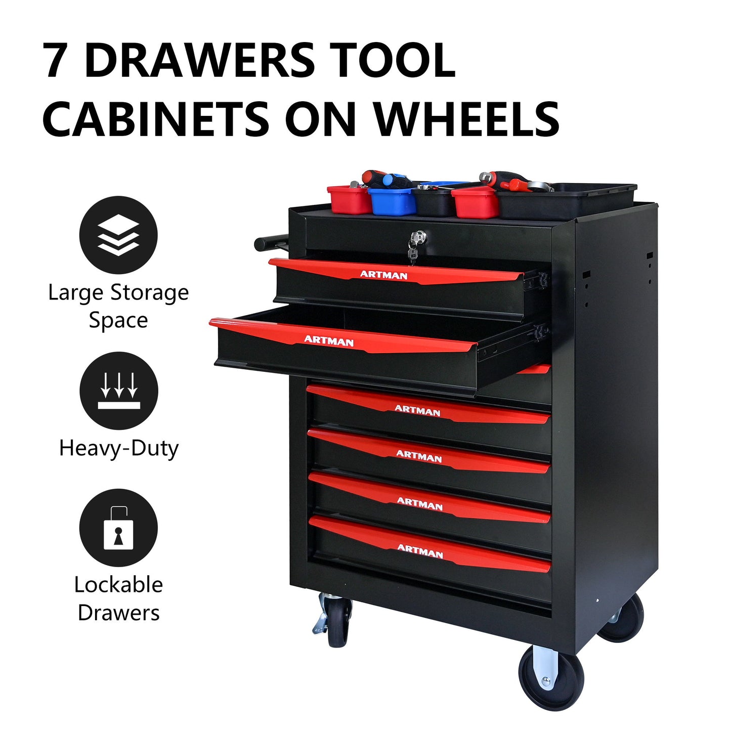 Rolling Metal Tool Chest With Drawers, Steel Storage Cabinet With Ball Bearing Slides Daily Nest