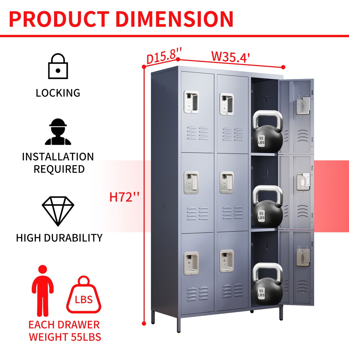9 Door Lockers With Lock For Storage In Office, School, Gym, And Bedroom - Gray Home Essentials
