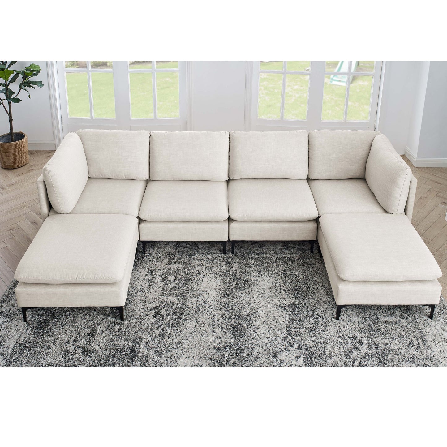 Upholstered Modular Sectional With Medium Firm Seat Cushion - Almond Home Essentials