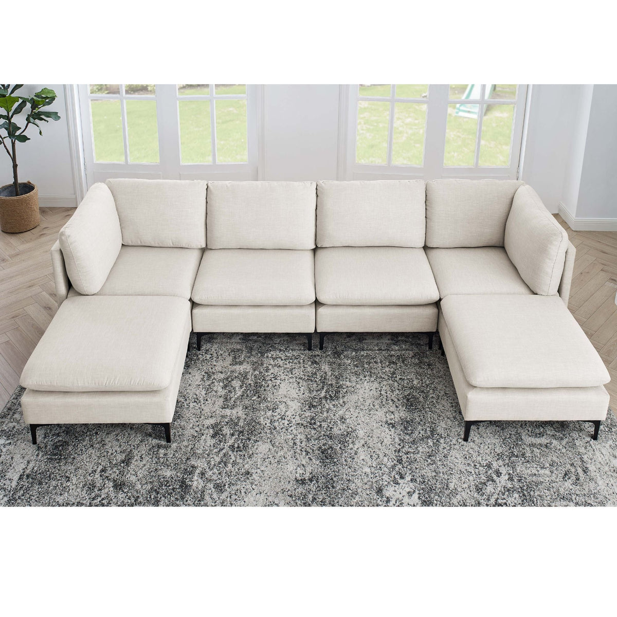 Upholstered Modular Sectional With Medium Firm Seat Cushion - Almond Home Essentials