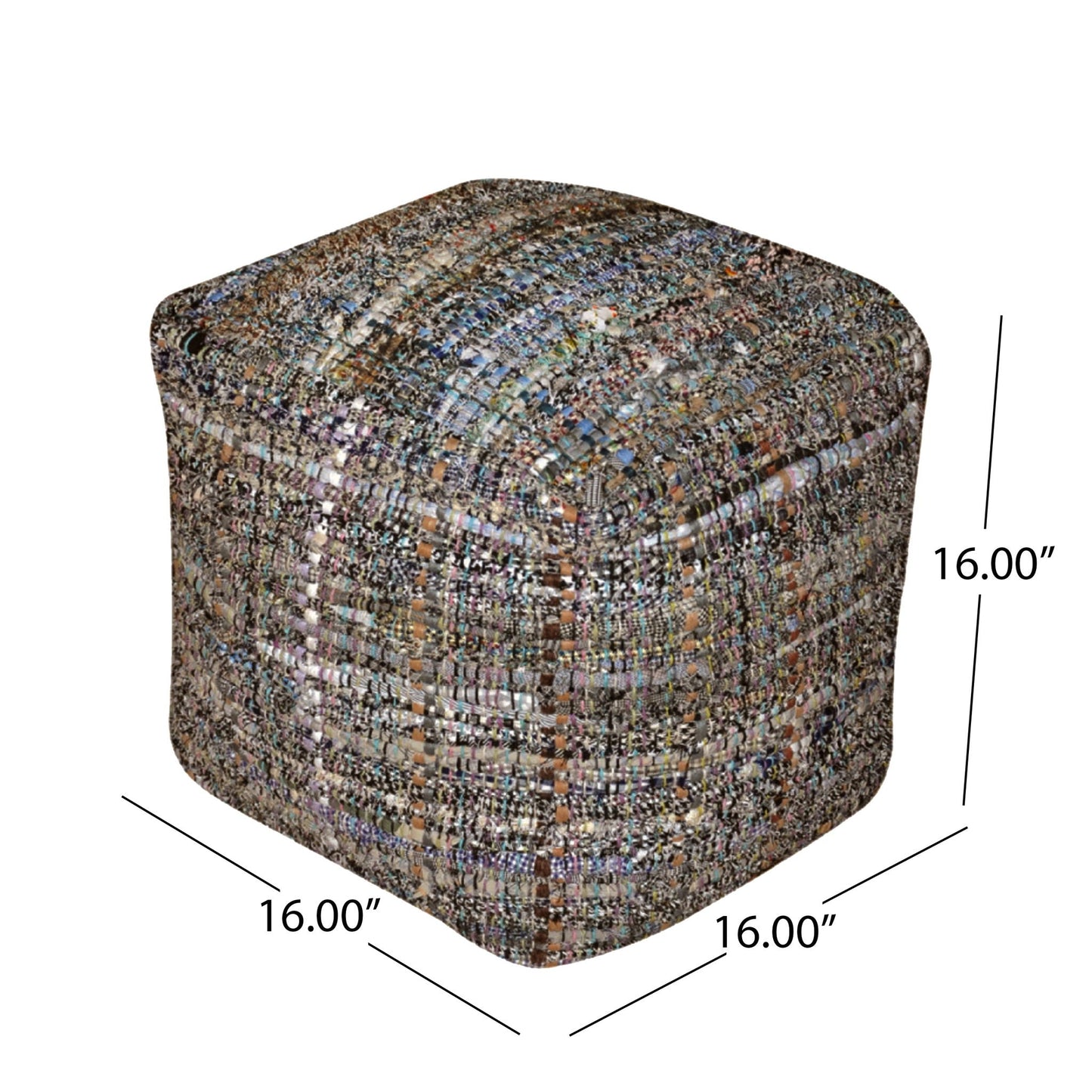 Koki - Handcrafted Fabric Pouf Recycled Denim And Paper Chindi - Khaki Home Essentials