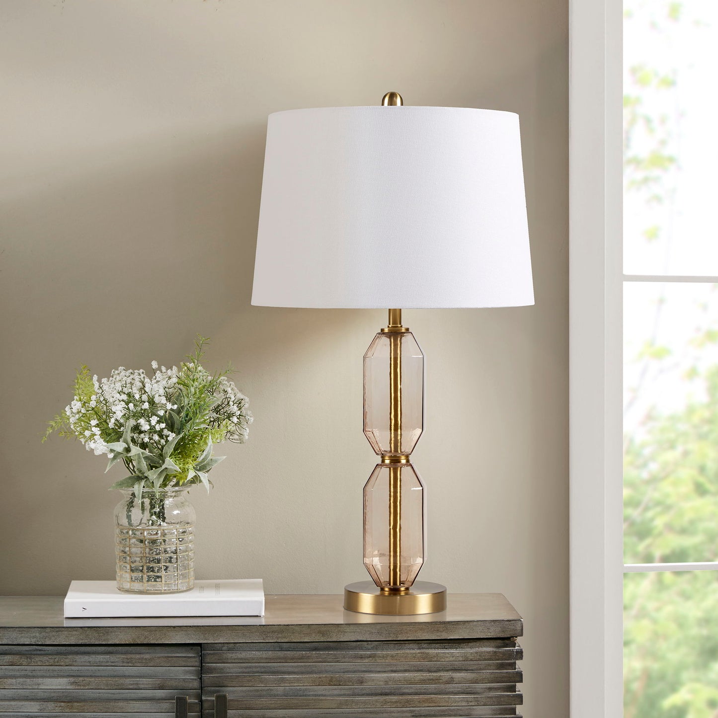 Zirconia - Faceted Brown Glass Table Lamp - Brown 510 Design