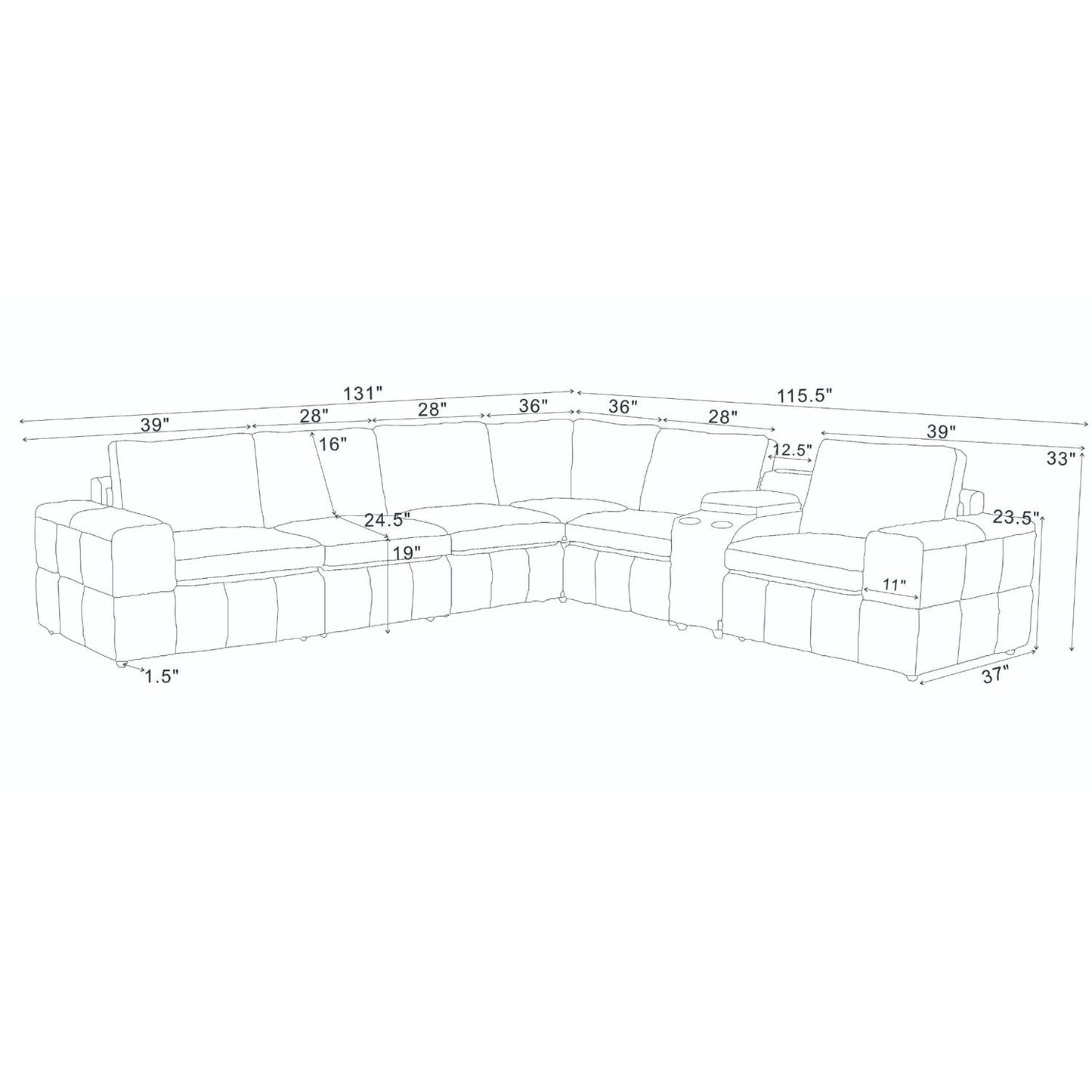 Modular Sectional With Large Square Arms Home Essentials